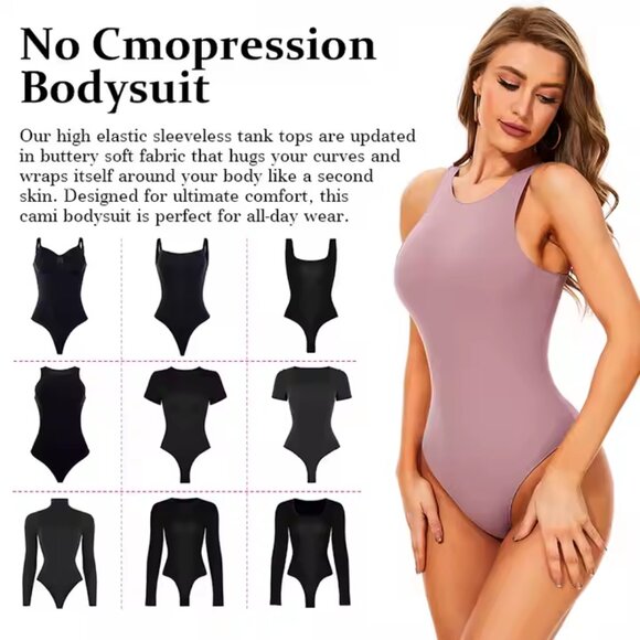 Seamless Purple One Pieces Polyester Bodysuit Sleeveless Compression Body Shaper - Picture 5 of 6
